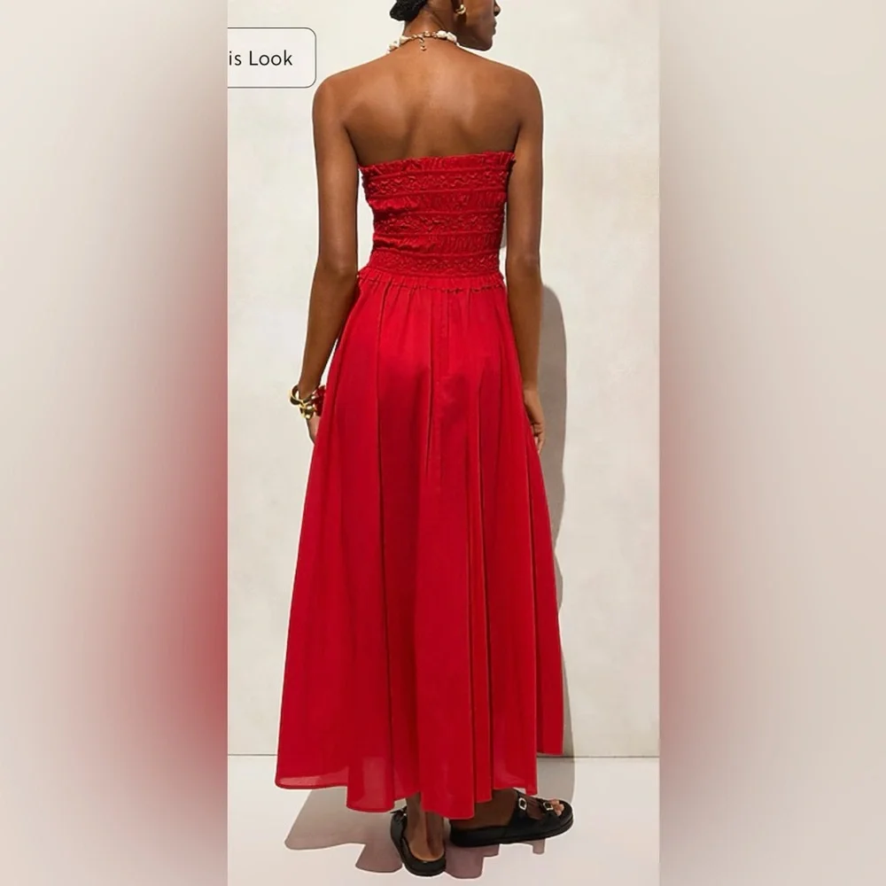 J. Crew Red Strapless Midi Dress - Picture 4 of 8